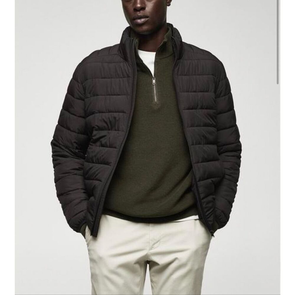 Mango $120 Gorry Slim Fit Puffer Jacket Ultra Light Mens XL Black NEW